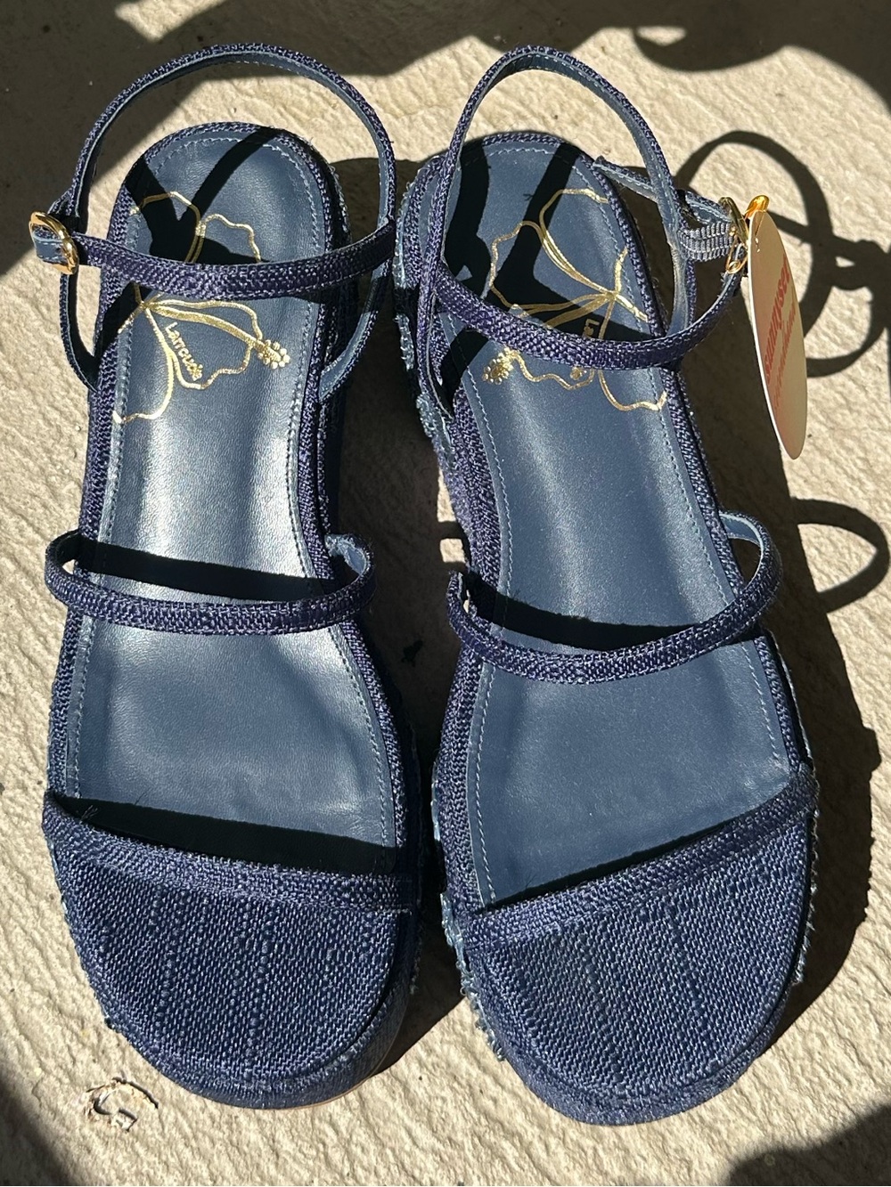 Larroude Navy Strappy Slingback Sandals - Picture 1 of 7